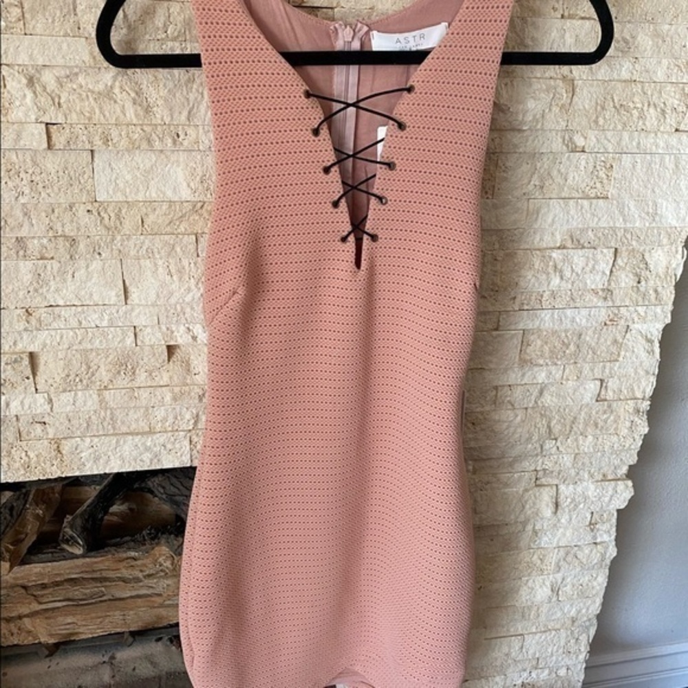 Astr Blush Pink Lace-Up Midi Dress